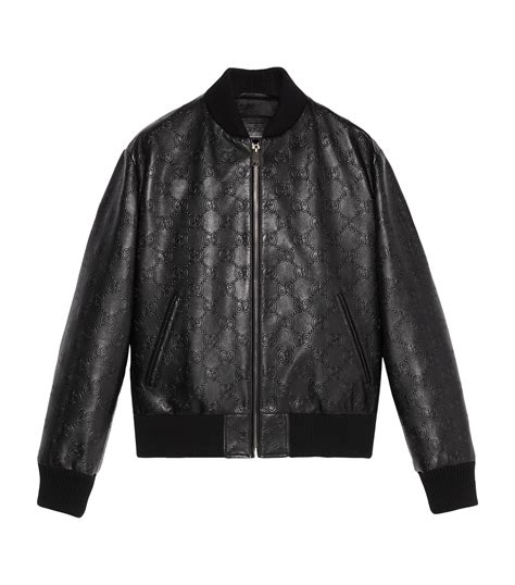 gucci black leather bomber jacket|Gucci bomber jacket price.